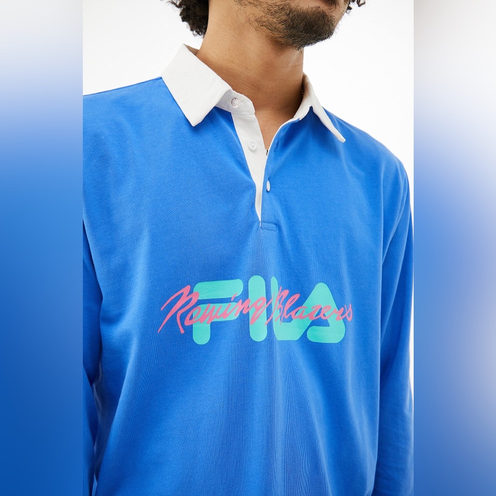 NWT FILA Sonic Blue Damian Rugby Shirt - Picture 2 of 4